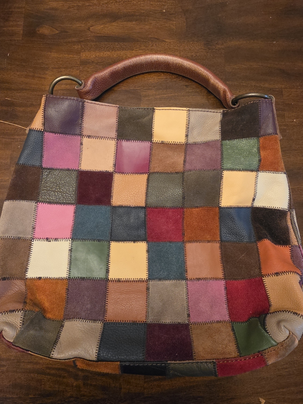 Vtg Lucky Brand Y2K Patchwork Leather Suede Hobo Bag Boho ASO Ugly Betty